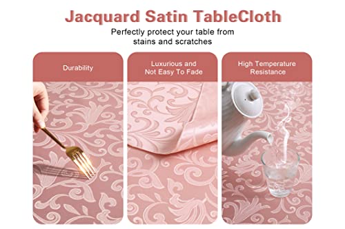 HommxJF Scroll Damask Jacquard Square Coral Gold Tablecloth 52"X52"，Wipeable Table Cover for Dining Table, Buffet Parties and Camping