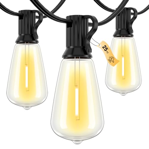 Doukedge Outdoor String Lights Waterproof, 25 Feet Patio Lights with 13 ST38 Edison Bulbs(1 Sqare), Outside Hanging Decorative Lights for Porch, Blacony, Backyard, Bistro, Garden, 2700K