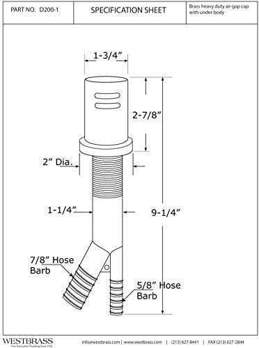 Westbrass Air Gap Kit with Skirted Brass Cap, Antique Copper, D200-1-11