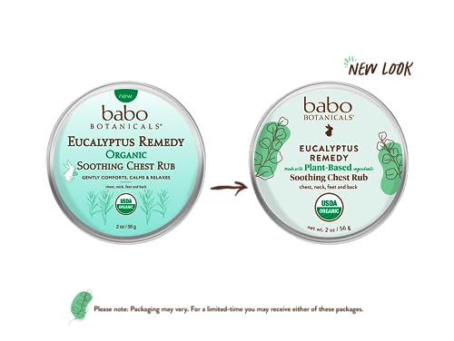Babo Botanicals Eucalyptus Remedy Soothing Chest Rub - USDA Organic - Calming relief with eucalyptus, lavender & rosemary essential oils - Made without Camphor or Petroleum - For ages 3+