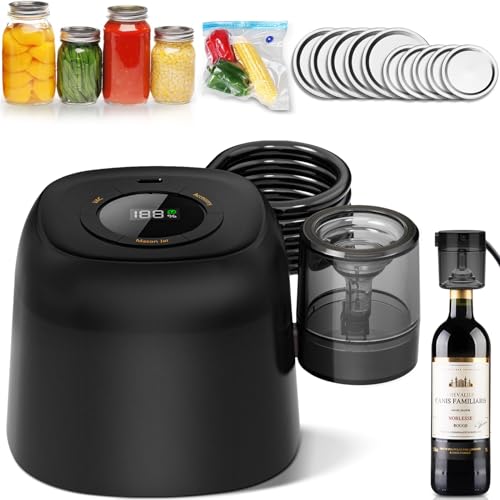 3 in 1 Electric Mason Jar Vacuum Sealer Kit with External Assembly Vacuum Pump for Food Storage, Automatic Vacuum Sealer Compatible with Vacuum Bag,Wine Bottle,Wide Mouth and Regular Mouth Mason Jars