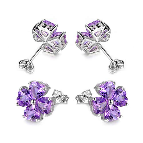 JiangXin Natural Amethyst 925 Sterling Silver Stud Earrings for Women Birthstone White Gold Plated Jewellery