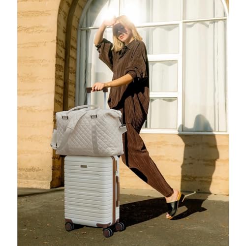 FIGESTIN Checked Luggage 24 inch, 100% PC Large Suitcase with Wheels, Hardside Suitcase TSA Approved Medium Hard Case Travel Luggage (Beige)