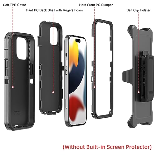 TMIDVFV Compatible with iPhone 15 Case, with Belt Clip Holster Heavy Duty Rugged Shockproof Full Body Protection Kickstand Cover for iPhone 15 6.1 inch Phone (Black)