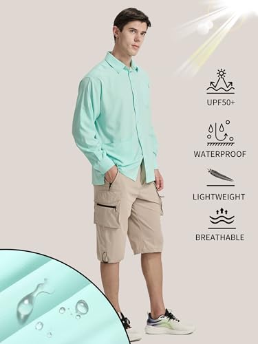 Men's Fishing Shirts Long Sleeve Sun Protection UPF 50+ SPF Lightweight Cool Shirt Button Down Shirts for Hiking Travel Arona S