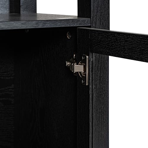 Flash Furniture Stella Modern Farmhouse Wooden Bookcase and Storage Cabinet with Tempered Glass Doors and 3 Upper Shelves, Set of 1, Black