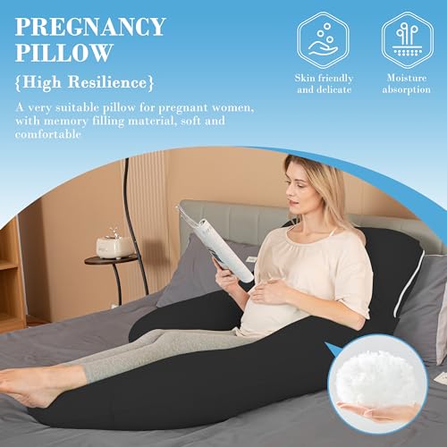 Cute Castle Cooling Cover Pregnancy Pillows, Soft U-Shape Maternity Pillow with Removable Cover - Full Body Pillows for Adults Sleeping - Pregnancy Must Haves - Jumbo 57 Inch - Black