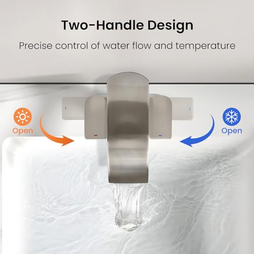 M OUDEMEI Two Handles Waterfall Bathroom Faucet, 4 Inch Centerset Sink Faucet, 2 or 3 Holes Bathroom Sink Faucet, Stainless Steel Lavatory Vanity Faucet with Pop Up Drain (Brushed Gold)