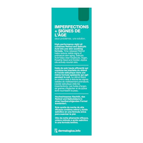 Dermalogica Retinol Clearing Oil Face Serum with Salicylic Acid - Anti-Aging Acne Treatment That Delivers Clearer, Vibrant Skin by Morning, (1 Fl Oz)