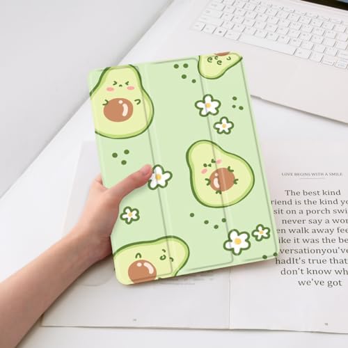 JOYLAND Cute Avocado Printed for 10.9 Inch iPad 2022/10th Generation Case with Pencil Holder, Auto Wake/Sleep Foldable Cartoon Case, Green TPU Smart Stand Back Cover for Girls Women Kids