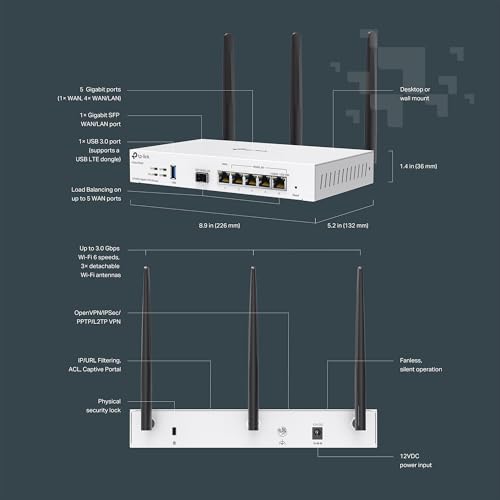 TP-Link Festa FR365, AX3000 WiFi 6 VPN Router, Up to 5 Gigabit WAN + 1 USB 3.0 WAN + 1 SFP, Self-Organizing Network, Free Cloud, Load Balance, Mesh, Seamless Roaming, Does not Work with Omada