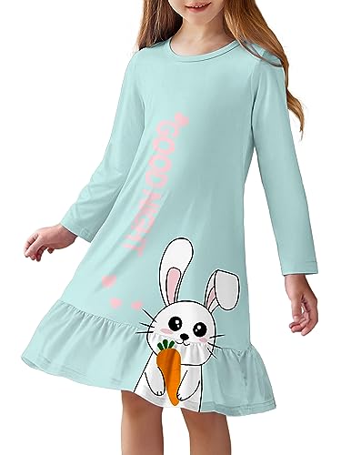 Arshiner Girls' Sleepwear Long Sleeve Cute Nightgown Nightie Pajama Dress Blue Starry Sky 5-6 Years