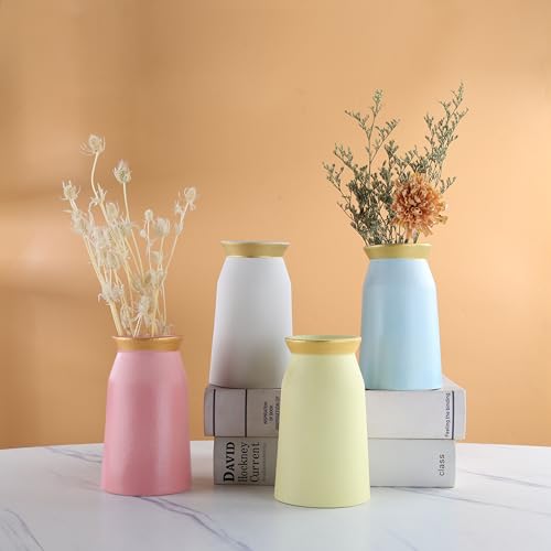 Lsbtaucp- Frosted gold border ceramic vase, simple home decoration, suitable for various festivals, good shooting props, a good choice of gifts. (Pink)