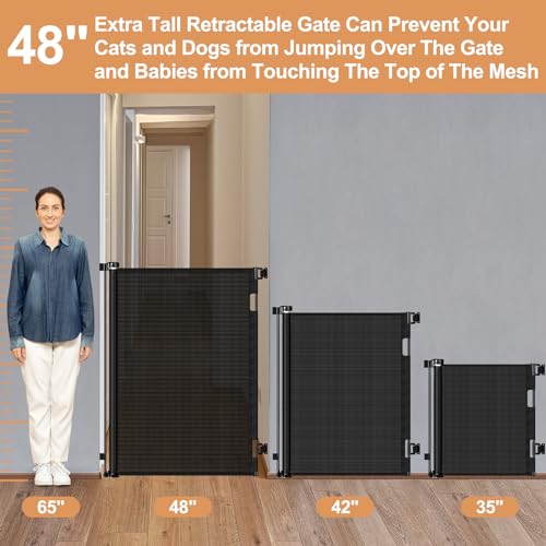 48" Extra Tall Retractable Baby Gates 55" Wide Retractable Dog Gate Tall Retractable Gate Extra Tall Baby Gate for Doorway Extra Tall Dog Gate for The House Extra Tall Pet Gate for Dogs Tall Mesh Gate