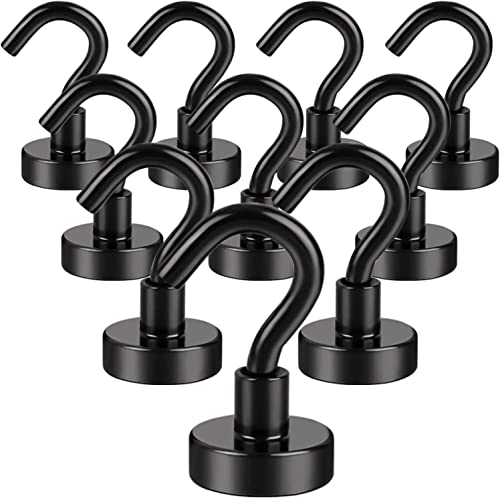 DIYMAG Magnetic Hooks, 25Lbs Facilitate Hook Neodymium Magnet Hooks with Nickel Coating for Cruise，Kitchen, Home, Workplace, Office and Garage etc, 10 Packs (Black)