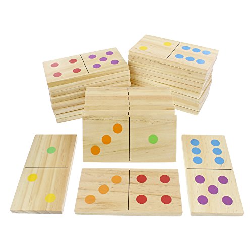 Get Out! Giant Wooden Dominoes 28-Piece Set with Bag – Jumbo Natural Wood & Colored Numbers – Kids Adults Outdoor Games