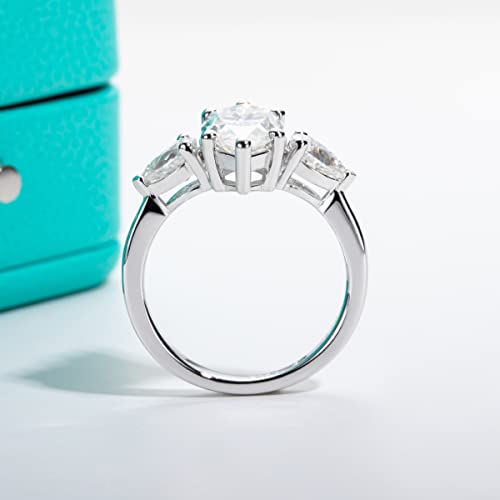 AnuClub 4.6ct Moissanite 3 Stone Engagement Rings D Color VVS1 Round Cut 18K White Gold Plated 925 Sterling Silver Anniversary Wedding Promise Ring, Christmas Gift for Women 10