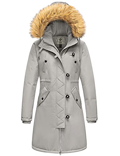 WenVen Women's Winter Water Resistant Warm Padded Parka Jacket (Light Grey, S)