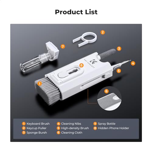 K&F Concept 8-in-1 Airpods Electronic Cleaning Kit Keyboard Laptop Cleaner, Multifunctional Cleaning Tool for iPhone AirPods MacBook iPad iwatch,Camera PC Monitor Earbud Tablet,with 5ml Cleaners