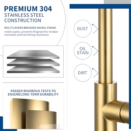 GUUKAR Gold Kitchen Faucet with Pull Down Sprayer, Modern Brushed Gold Single Handle Kitchen Sink Faucet with Deck Plate
