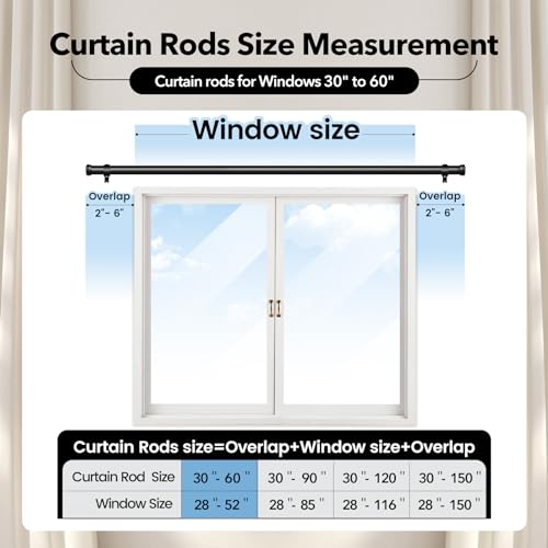 IFELS Heavy Duty Curtain Rods for Windows 28 to 48 Inch, 1 Inch Black Curtain Rods for Outdoor, Farmhouse, Bedroom, Kitchen, Living Room, Adjustable Easy Install Curtain Rods (A4,Black,30"-60")