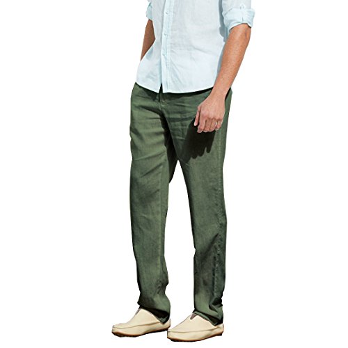 Manwan walk Men’s Casual Beach Trousers Elastic Loose Fit Lightweight Linen Summer Pants K70 (Small, Army Green)