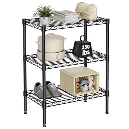 Sweetcrispy 3-Tier Storage Shelving Unit, Adjustable Metal Wire Racks Heavy Duty Standing Shelf Organizer for Kitchen, Closet, Pantry, Garage, Bathroom, Laundry (13.8" D x 23.6" W x 30" H)