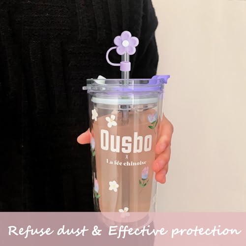 GAISHION Cute Flowers Straw Covers Cap Toppers Tips Compatible with Stanley 40/30 oz Tumbler Cups,Reusable Cute Silicone Straw Lids Protectors for 0.4 in/10mm Stanley Cups Straws Accessories(6 pcs)