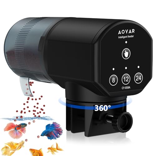 Automatic Fish Feeder Dispenser for Aquarium: 200ml Large Capacity Auto Feeders for Small Tank Turtle Betta Koi - Battery Food Feeding Timer for Flakes Pellet Vacation Weekend Day