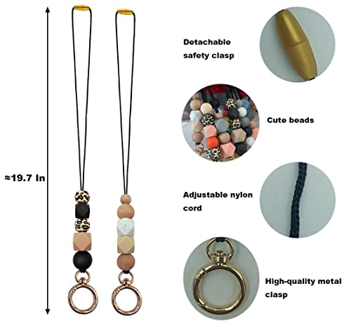 Cute Silicone Beaded Teacher Lanyard Necklace Key Lanyard Keychain Id Holder Teacher Lanyards for Id Badges and Keys for Women Employees Students