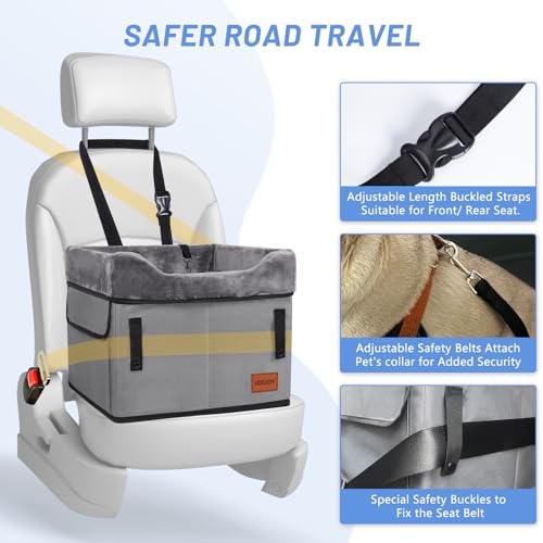 JOEJOY Small Dog Car Seat for Small Dogs, Portable Puppy Dog Booster Seat for Car with Clip-On Safety Leash, Adjustable Straps Perfect for Small Pets Up to 25lbs (Grey)