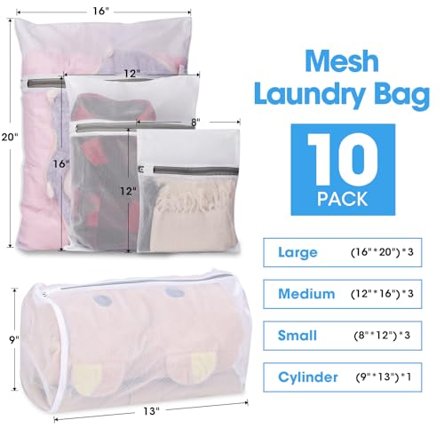 CXYARY 10PCS Mesh Laundry Bags for Delicates, 4 Sizes Laundry Bag Mesh Wash Bags With Premium Zipper, Durable Lingerie Wash Bag, Travel Laundry Bag (3 Large, 3 Medium, 3 Small, 1 Cylinder)