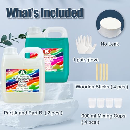 WEYSTOM Silicone Mold Making Kit, 20A Liquid Silicone Rubber 91.72OZ/2.6KG, Fast Curing Mold Making Silicone, Green Mold Making Silicone - Mix Ratio =1A:1B, for Casting Resin, Soap, Candles, Clay