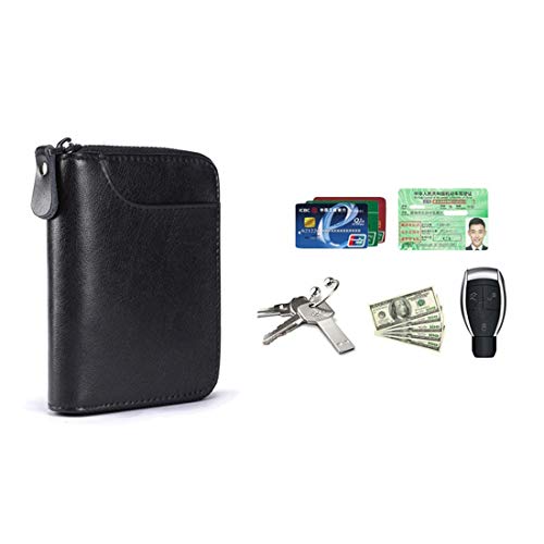 BAKUN Large Zipper Leather Car Key Case, Key Holder Key Organizer Wallet, With 16 Hooks(Black)