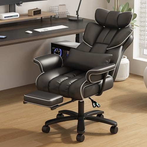 GXJ Big and Tall Office Chair 400lbs Wide Seat, Comfy Reclining Office Chair with Footrest, High Back Executive Office Chair with Removable Lumbar Support, Home Office Computer Desk Chair