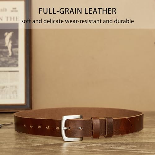 Jeereal Full Grain Leather Mens Belt Heavy Duty Leather Belt (1.5" Width) | Work Belt Solid Metal Buckle