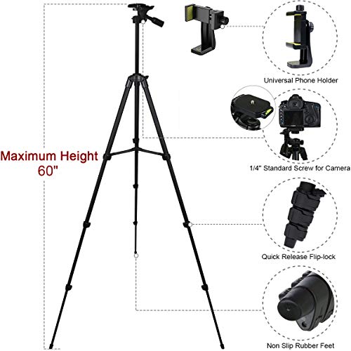 Endurax 60" Phone Tripod for Canon Camera Stand with Universal Phone Mount & Remote Shutter Max Load 6.6 lb