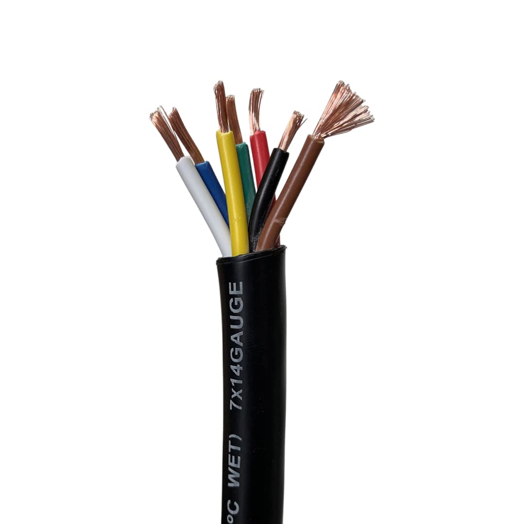 14 Gauge 7 Way Conductor Extension RV Trailer Wire Cable Wiring Insulated 50 Feet 14/7