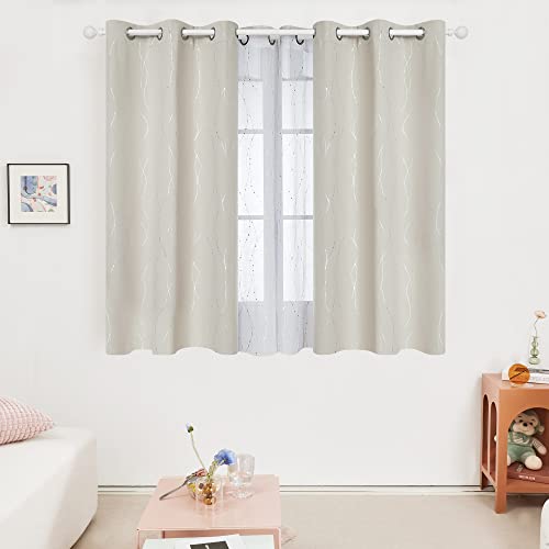 Deconovo Blackout Kitchen Curtains, 45 Inch Length, Pack of 2 - Thermal Insulated Curtains, Dots Pattern, Curtains for Dining Room (52 x 45 Inch, Grey, Set of 2)