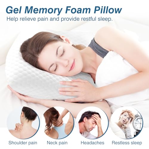 Sweetcrispy Memory Foam Pillow, Standard Size Pillows for Sleeping, Bed Pillow Soft and Comfortable, Cooling Hotel Pillow for Side Sleeper, Removable, Machine Washable Cover, 2 Pack