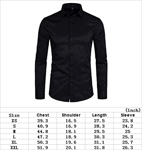 DELCARINO Men's Long Sleeve Button Up Shirts Solid Slim Fit Casual Business Formal Dress Shirt Black Medium