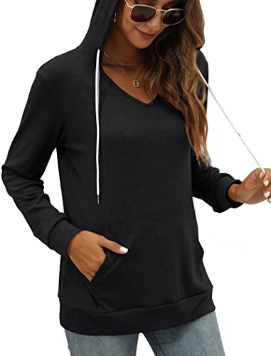 Womens Fall Hoodies Long Sleeve V Neck Pullover Tops Soft Brown S