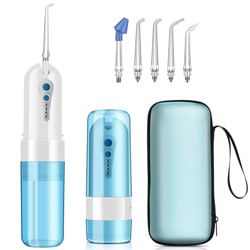 Water Dental Flosser Cordless for Teeth, Portable Oral Irrigator Rechargeable Water Flosser for Teeth Cleaning with Travel Case, 4 Modes & 5 Jet Tips Electric Flosser IPX7 Waterproof for Home Travel