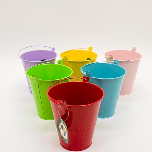 HORTICAN Small Metal Buckets, Colorful Metal Buckets, Ice Buckets, Medium Tin Pails Colored Party Buckets, Medium Size Snack Buckets, Galvanized Colored Wedding Buckets, Flower/Succulent Pots