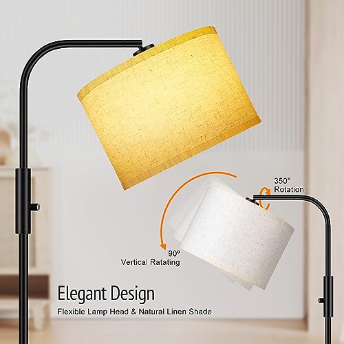 Dimmable Floor Lamp,Modern Standing Lamp with LED Bulb(1000LM,2700K),White Adjustable Lamp Shade,Rotary Switch,66.5 Inch Tall Arc Stepless Dimmable Floor Lamps for Living Room Bedroom Office Study