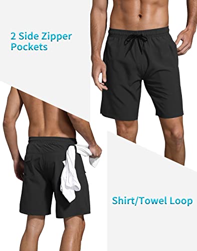 LUCOWEE Mens Swimming Trunks with Compression Liner Breathable Tech Lined Swim Shorts Zipper Pocket Shirt Loop Quick Dry UPF 50+ Stretchy 7 inch Inseam Bathing Suit Swimsuits Coconut Island Medium