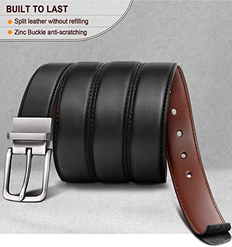 BULLIANT Men's Belt,Reversible Belt Adjustable For Gift Men 1.25”-Cut For Fit-2 Sides in 1 Belt(Not 2)(Black/Purplish Blue,48"-50" Waist Adjustable)