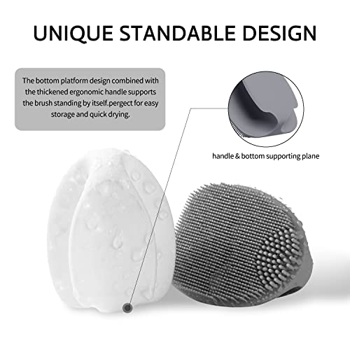 HieerBus Silicone Face Scrubber,Manual Exfoliating Brush,Handheld Facial Cleansing Brush for Women Men-Blackhead Removing Pore Cleansing Massaging for Sensitive, Delicate, Dry Skin (3rd-Grey+White)