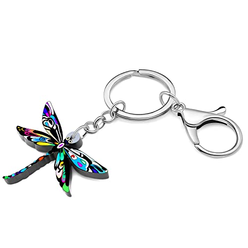 LONYOO Acrylic Dragonfly Keychain Car Key Backpack Keyring Dragonfly Gifts for Women Girls Spring Summer Charms (Blue)
