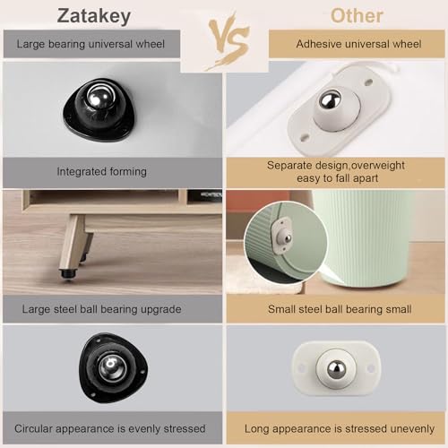 Zatakey 4PCS Self Adhesive Caster Wheels for Furniture,1 Inch Small Caster Wheels for Storage Box/Mop Bucket/Trash Can, Load Capacity 28LBS Per Wheel, Mini Caster for Small Appliance Storage Bins